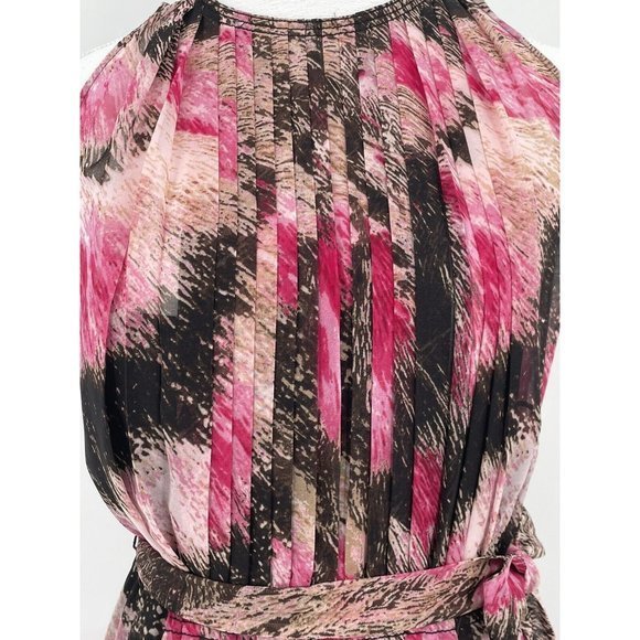 DIANE VON FURSTENBERG Pleated Open Back Belted Sleeveless Dress Pink Brown 6‎ - Picture 2 of 11